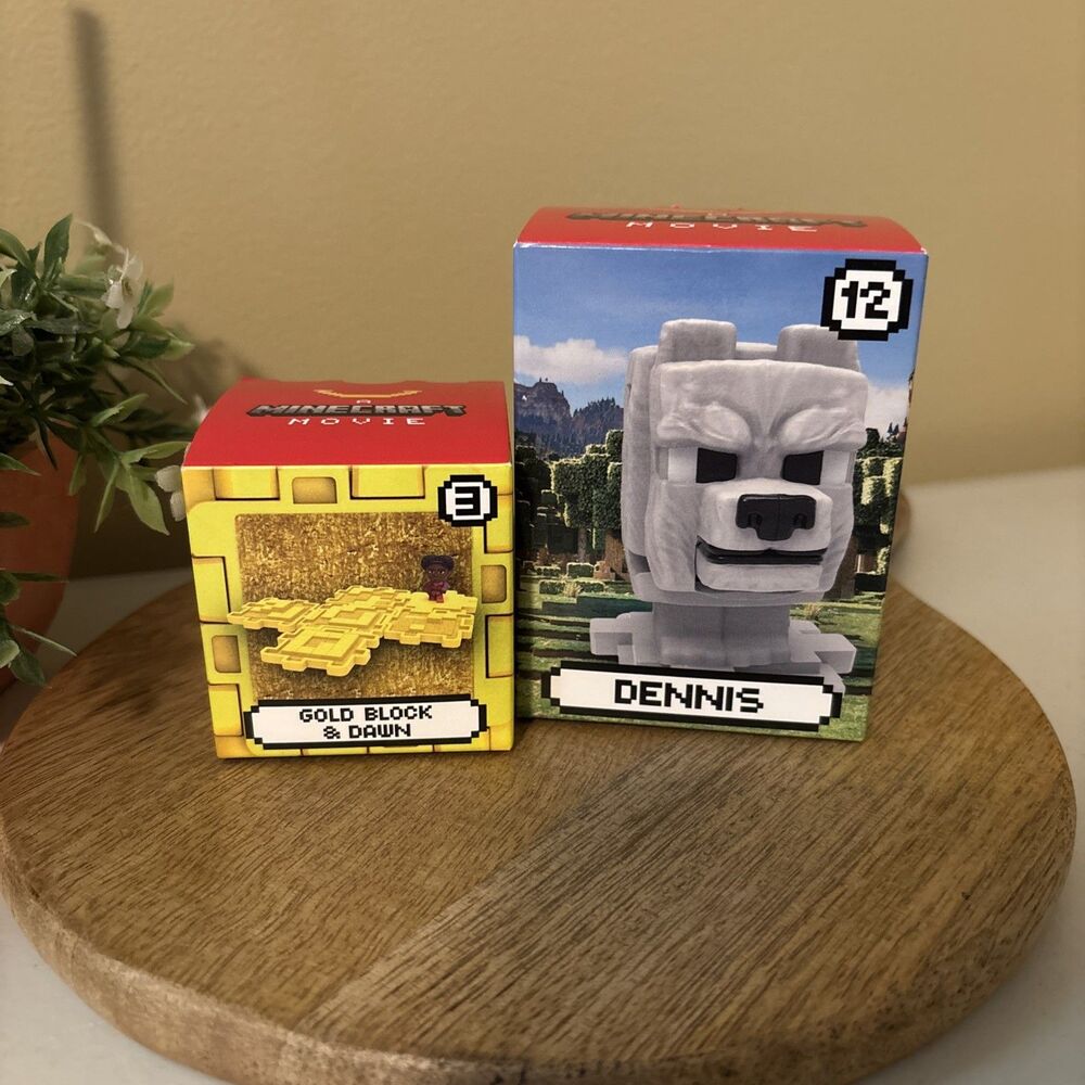 McDonalds’s -Minecraft Movie Happy Meal-Dennis #12 & #3 Gold Block & Dawn NEW